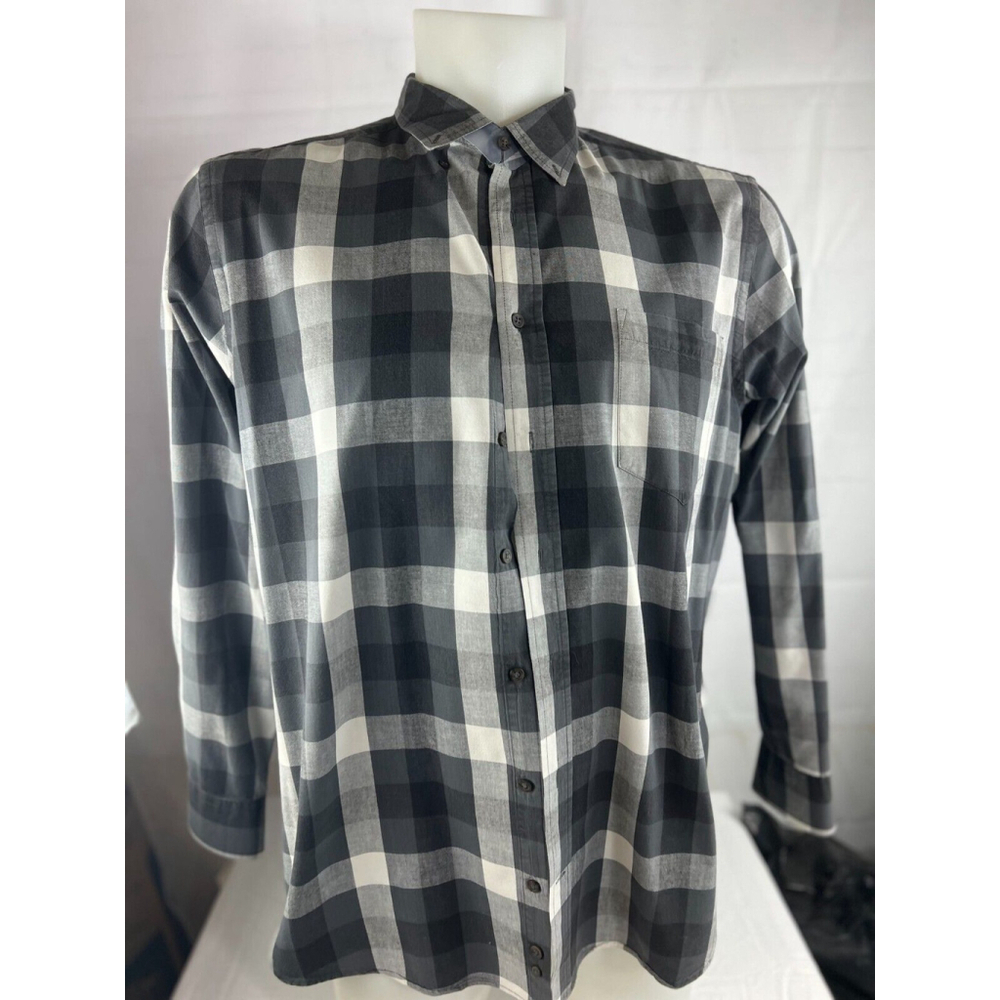 Men’s Big & Tall Faded Glory Plaid Long Sleeve Button Up Shirt Size 3XL Gray EUC